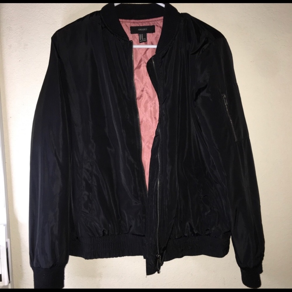Black padded bomber jacket with pockets